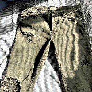 Free People Washed Black Stretch Denim & Fishnet Button Fly Skinny Jeans